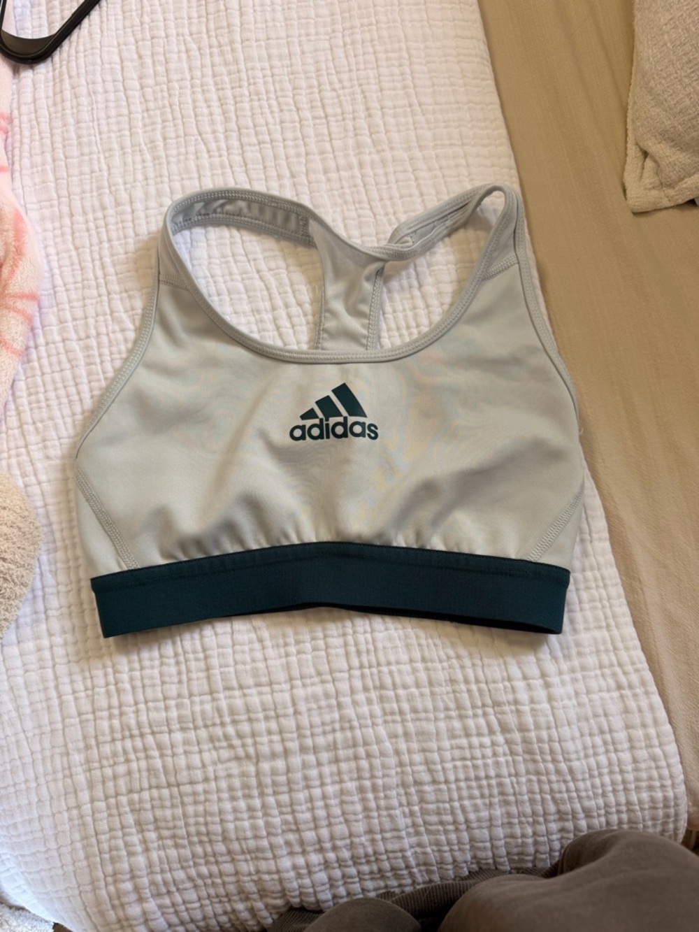 adidas Light Gray Sports Bra with Dark Teal Band